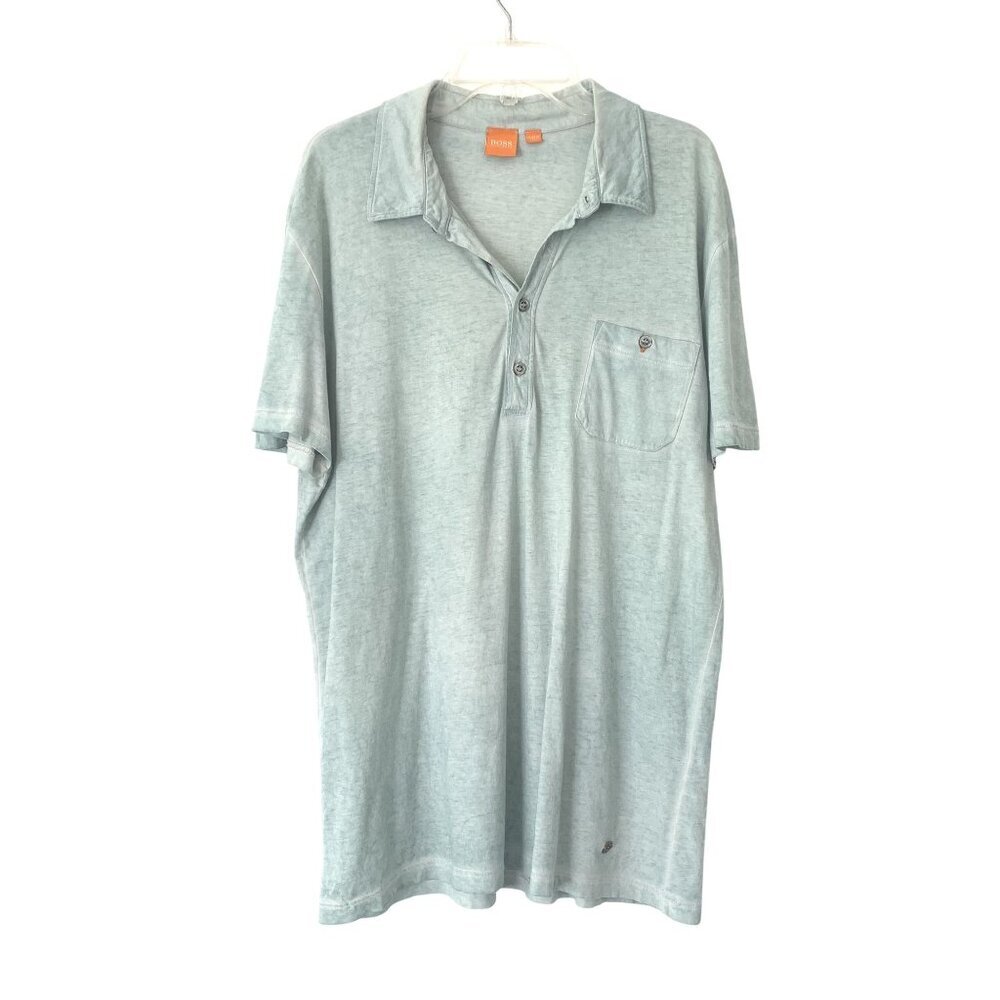 Hugo Boss Mens Light Blue Polo Shirt L Cotton Casual Short Sleeve Lightweight